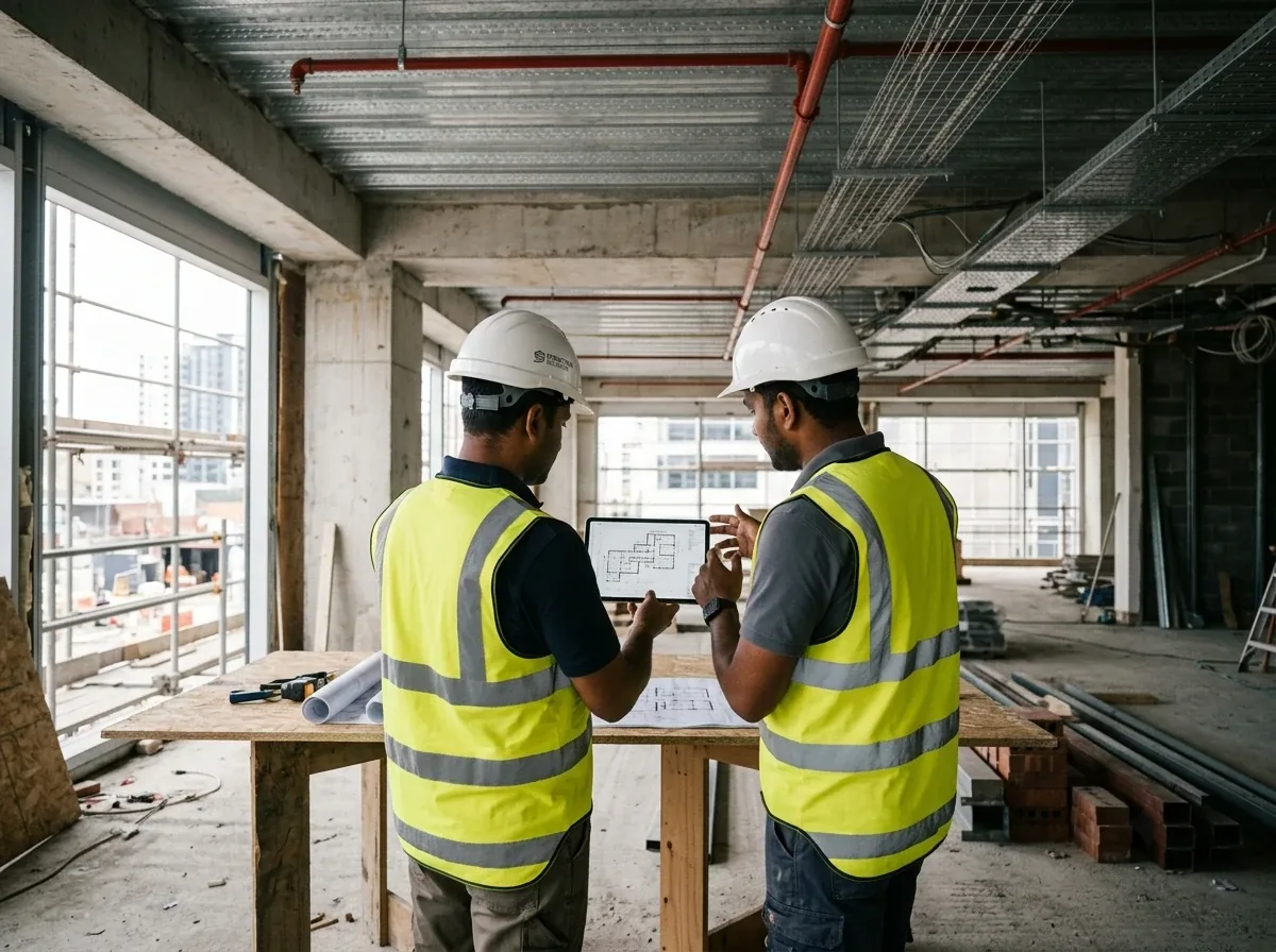 Engineers reviewing plans on a project site