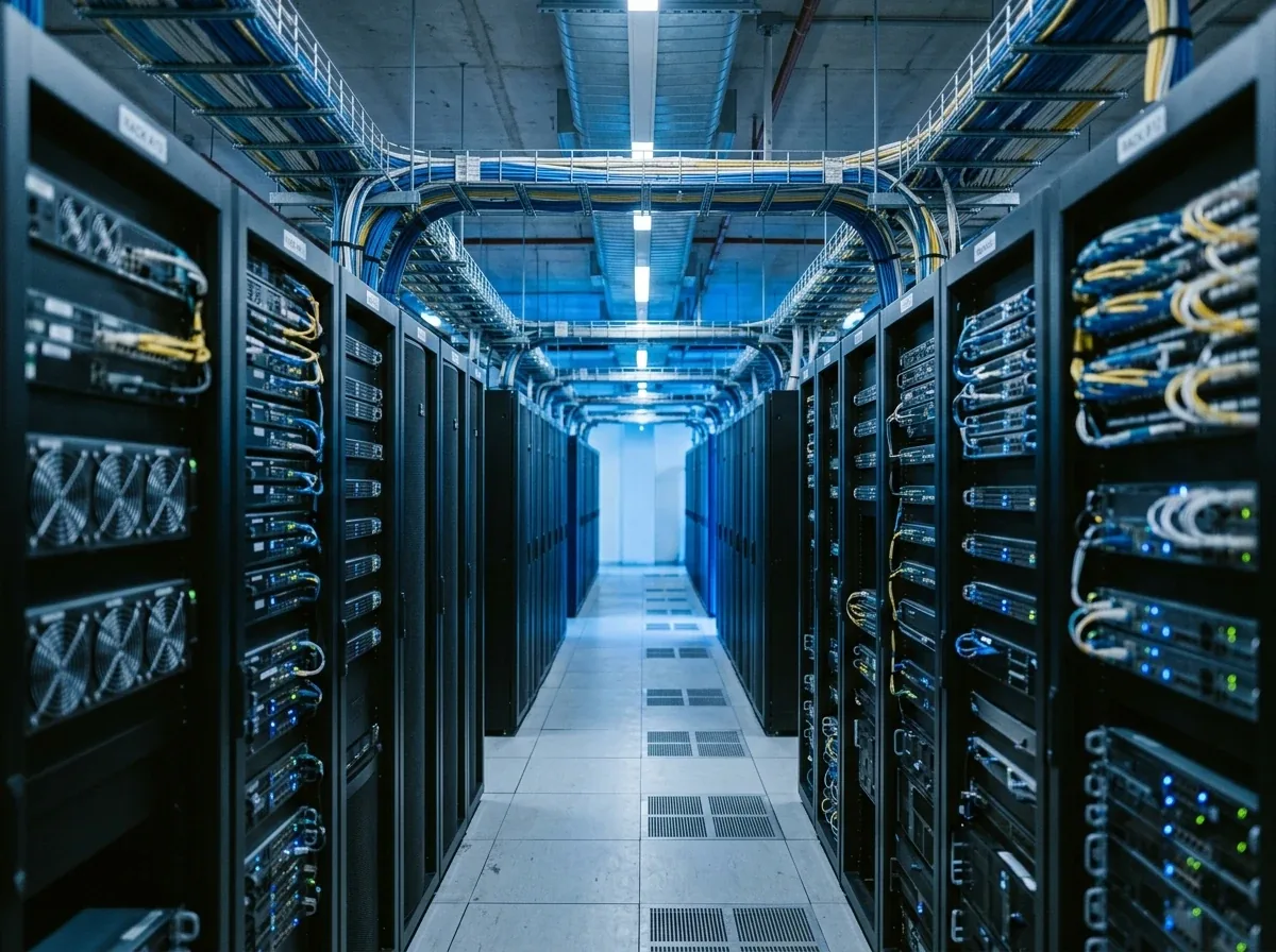 Data centre aisle with server racks
